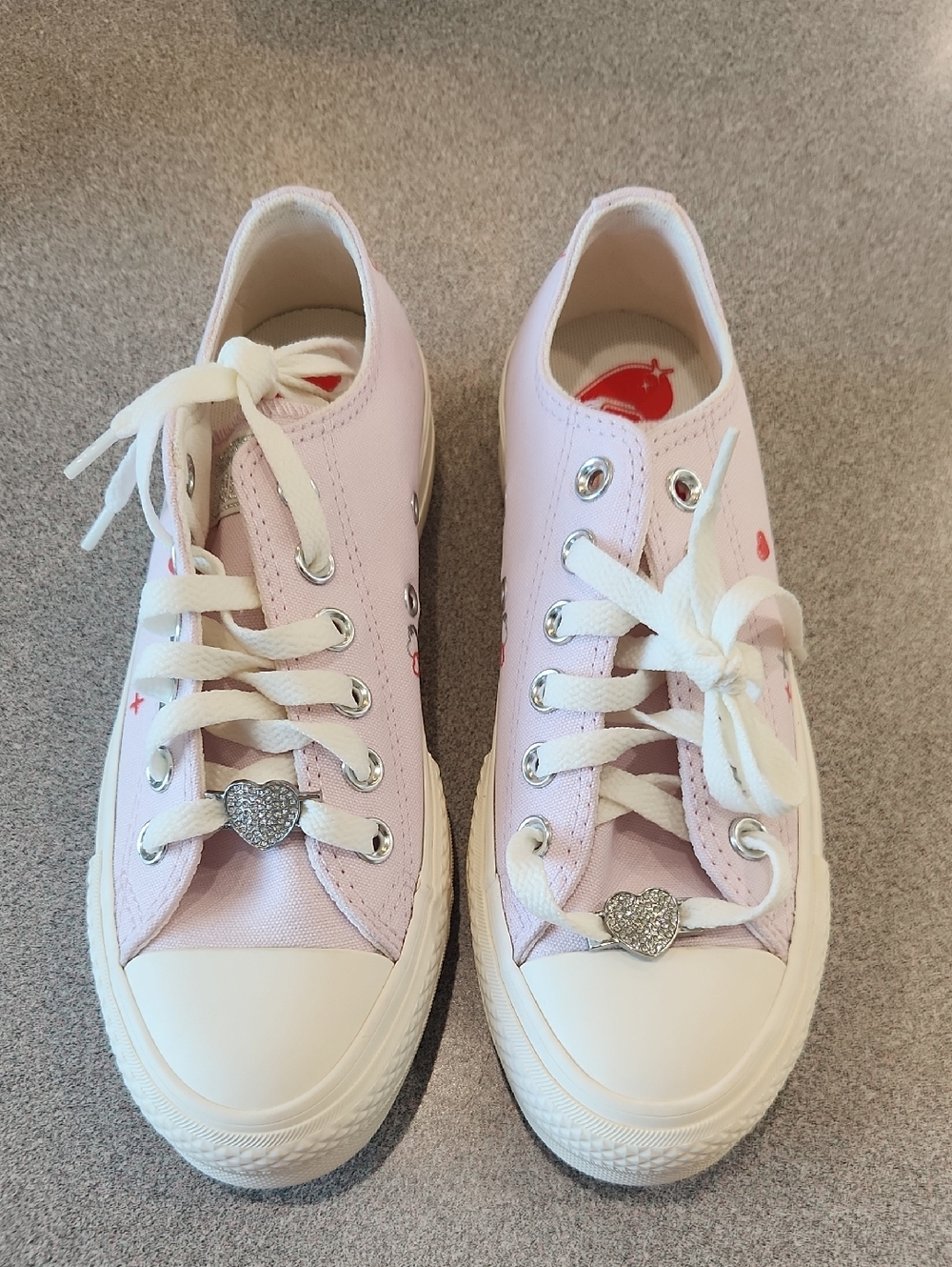 Converse Light Pink Low-Top Canvas Sneakers with Heart Charm